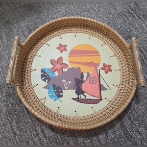 New Disney Parks Rattan Moana Round Serving Tray Home Decor Nostalgia Kitchen